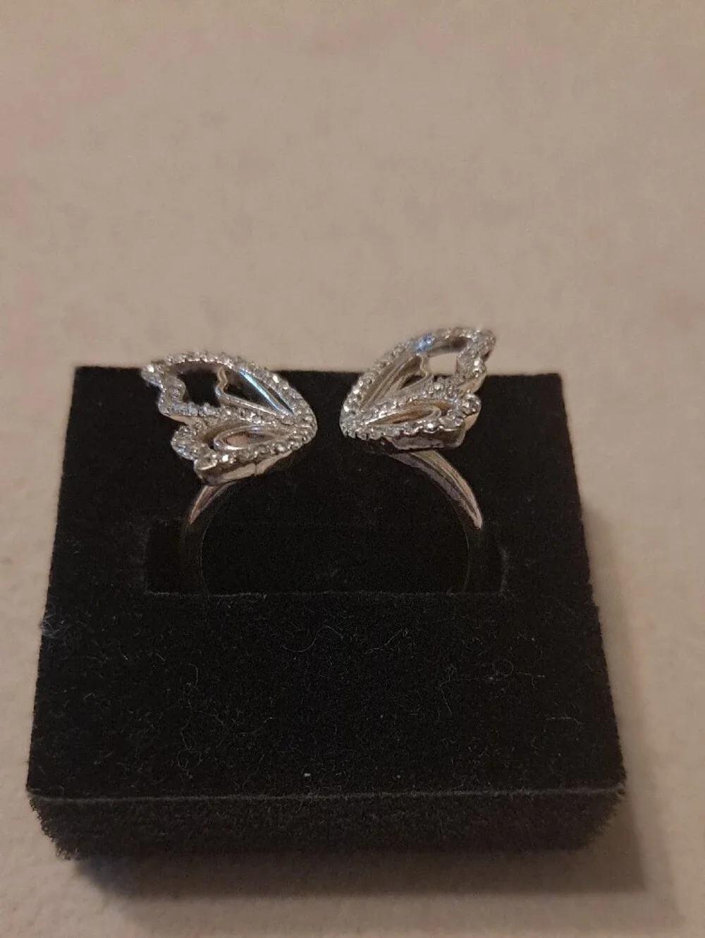 Silver Butterfly Open Band Ring with Clear Crystals